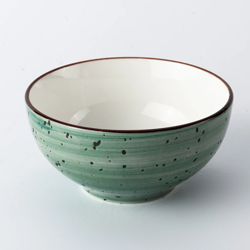 Guangzhou Hot Sales Restaurant Hotel 700Ml Porcelain Green Round Speckle Ceramic Soup Bowl