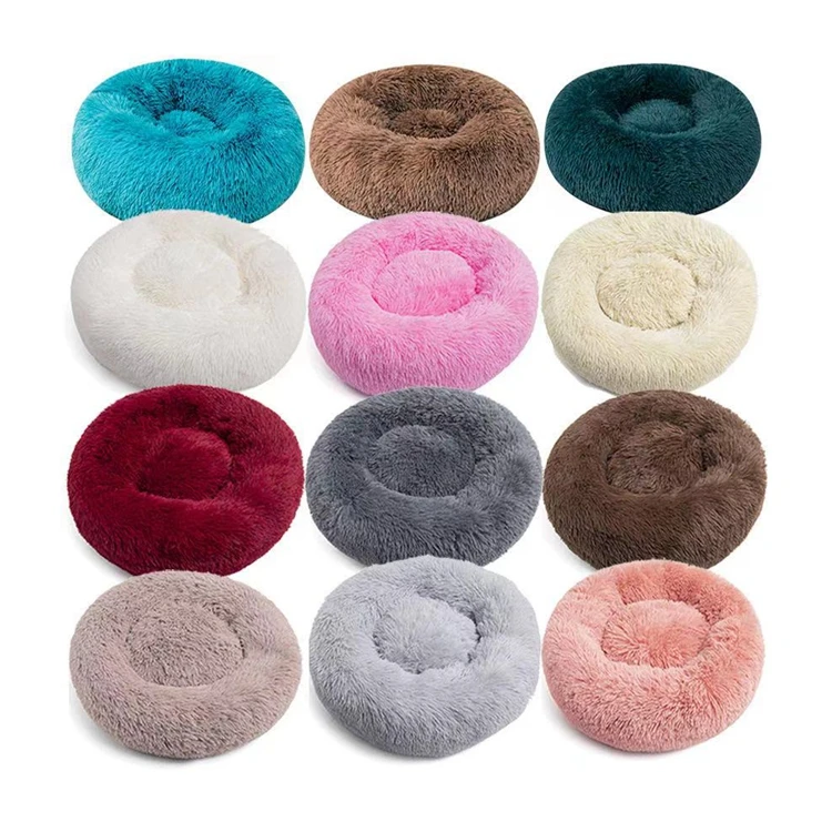 
Customized comfort soft plush round donut pet dog cat cushion sofa bed 