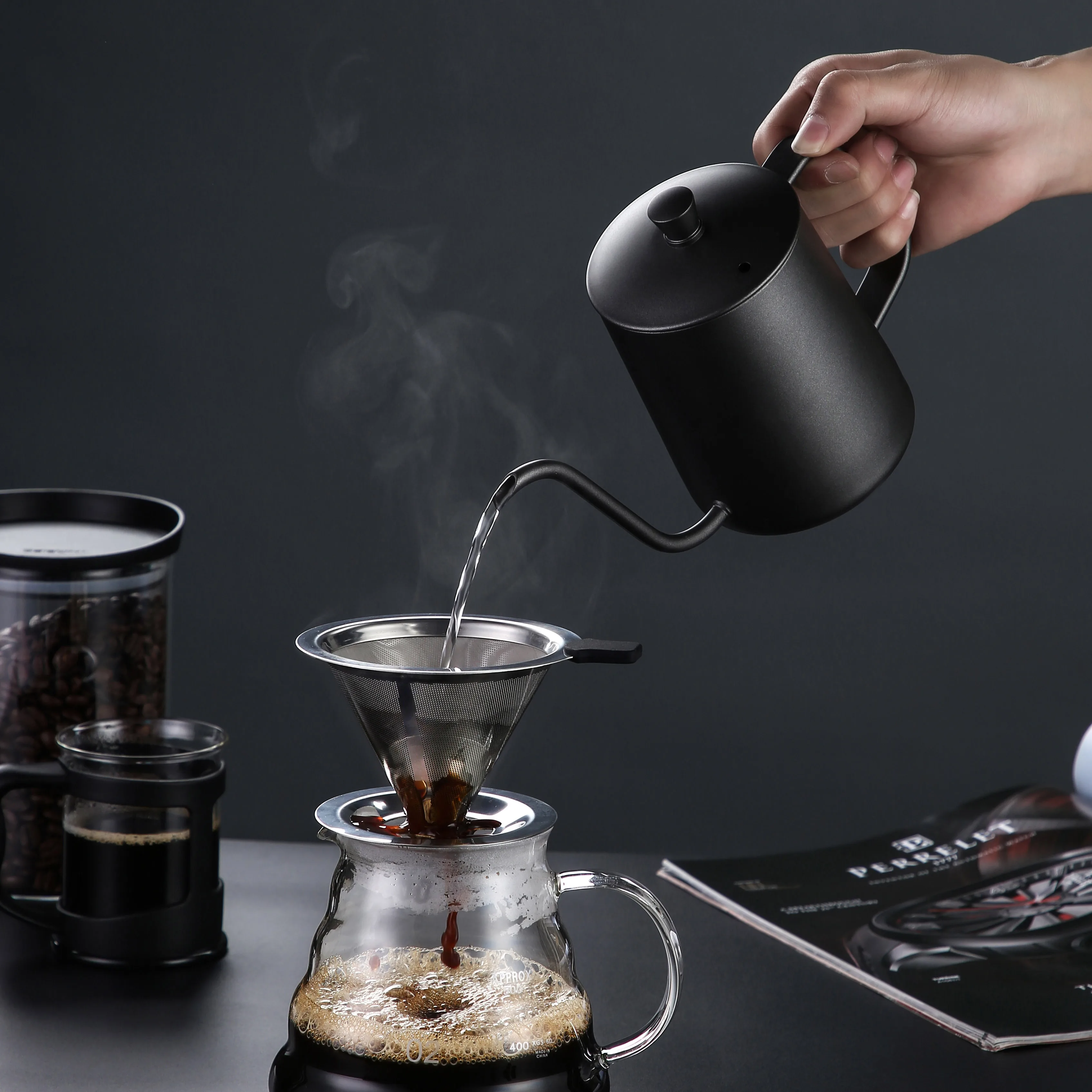 Скандинавский кофейник V60, чашка Rekebot, набор для воды, чайник из боросиликатного стекла и фильтр для кофе из нержавеющей стали