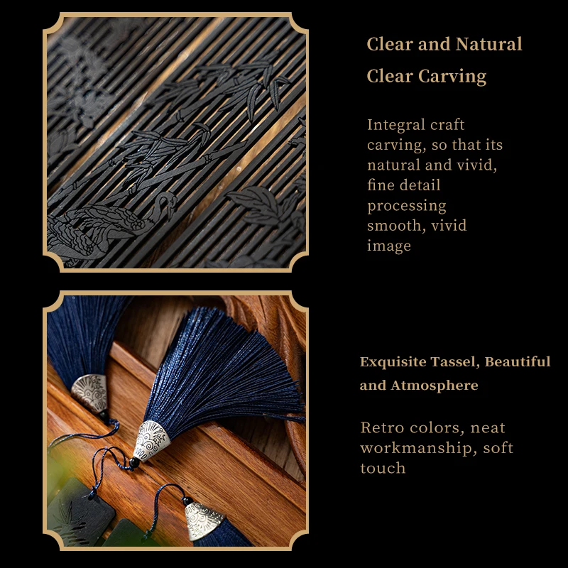 Chinese Style Custom Bookmarks Wood Personalised Book Marks Black Retro Wooden Bookmark