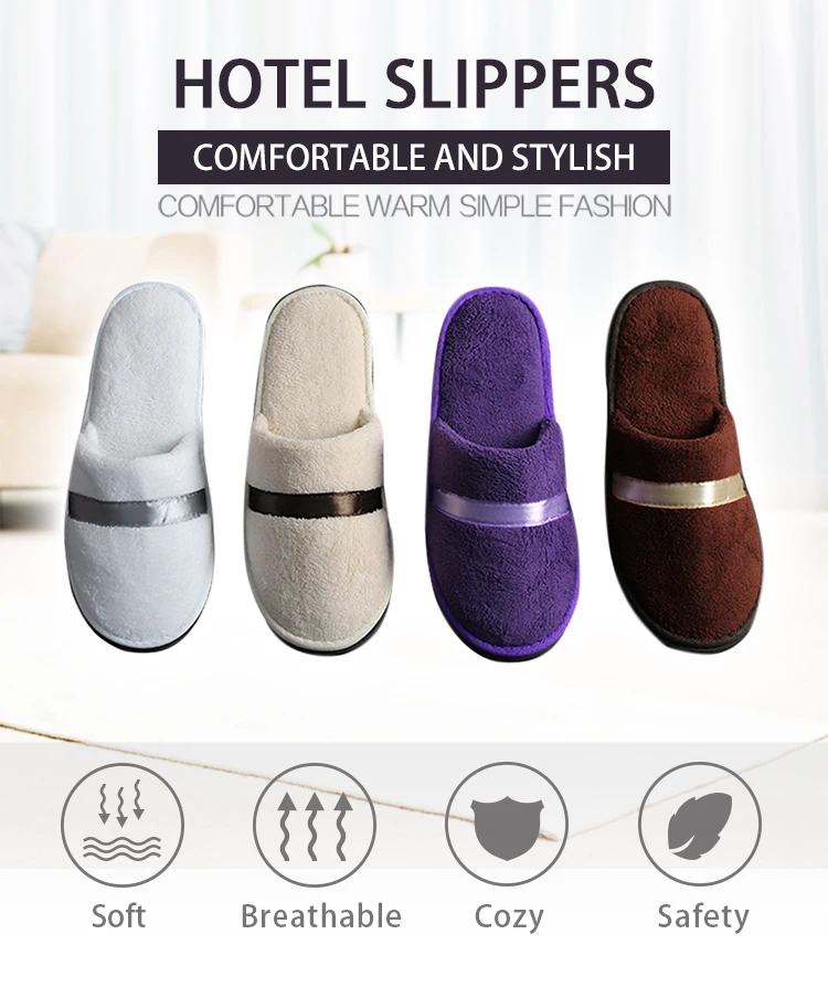 Custom printed logo cheap bedroom eco friendly disposable hotel home winter warm cotton slippers