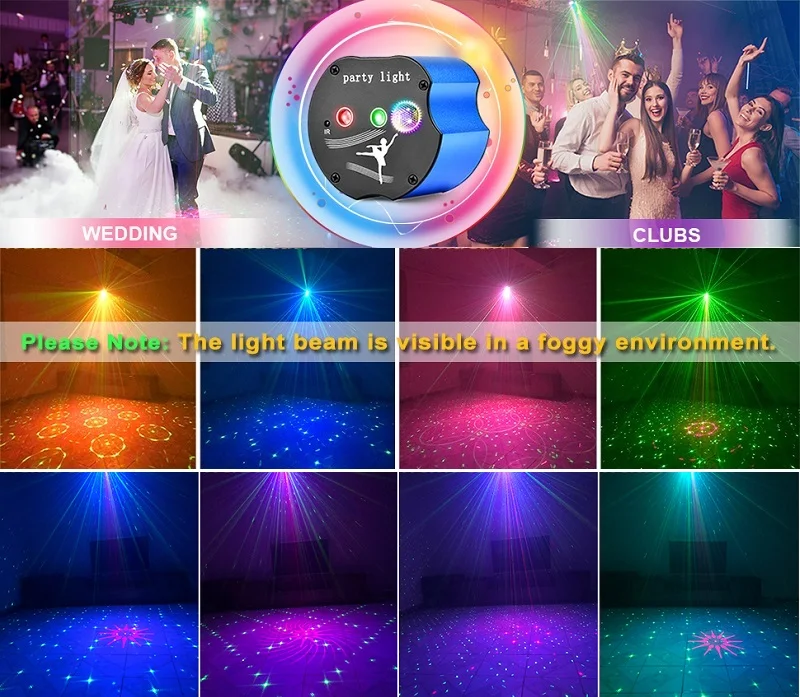 New Arrival Portable DJ Disco Stage Laser Light with Remote Control Sound Activated LED Projector RGB 48 Patterns Party Light