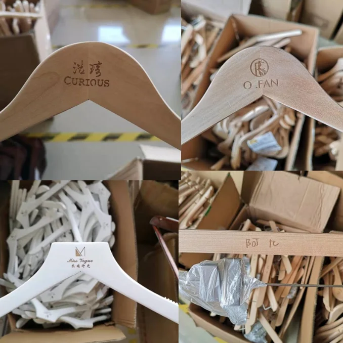 Custom Logo Luxury Cloth Hanger Natural Wood Clip Hanger Non Slip Laminated Wooden Clothes Hanger for Clothing