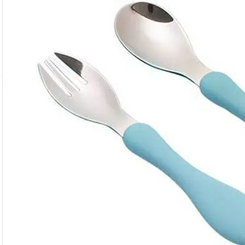 Plastic case with silicone hot handle holder  stainless steel fork and spoon cutlery  set easy  to carry