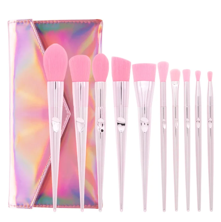 
10 Pcs Portable Aluminum Handle Makeup Brushes For Pink Laser Bag Thumb Makeup Kit 