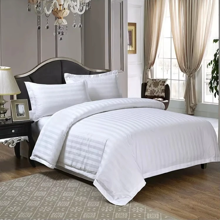 2024 toyobo fabric 100% polyester brushed pd embossed white color with stripe 90GSM hotel bed sheet fabric