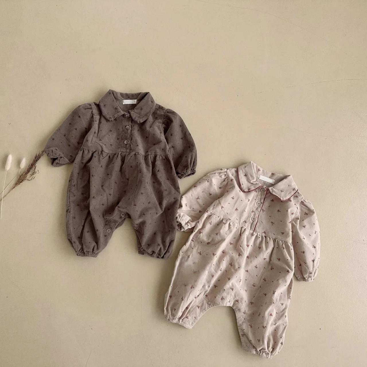 Ins Boutique Spring Autumn Toddlers Jumpsuits  Floral 100%Cotton Corduroy  Princess Baby Girl One Piece Romper