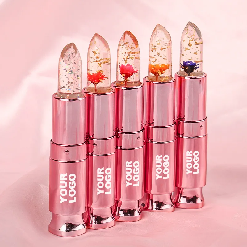 Private Label Flower Crystal Lipstick Temperature Color Changing Lip Balm Moisturizing Long Lasting Jelly Magic Lipstick