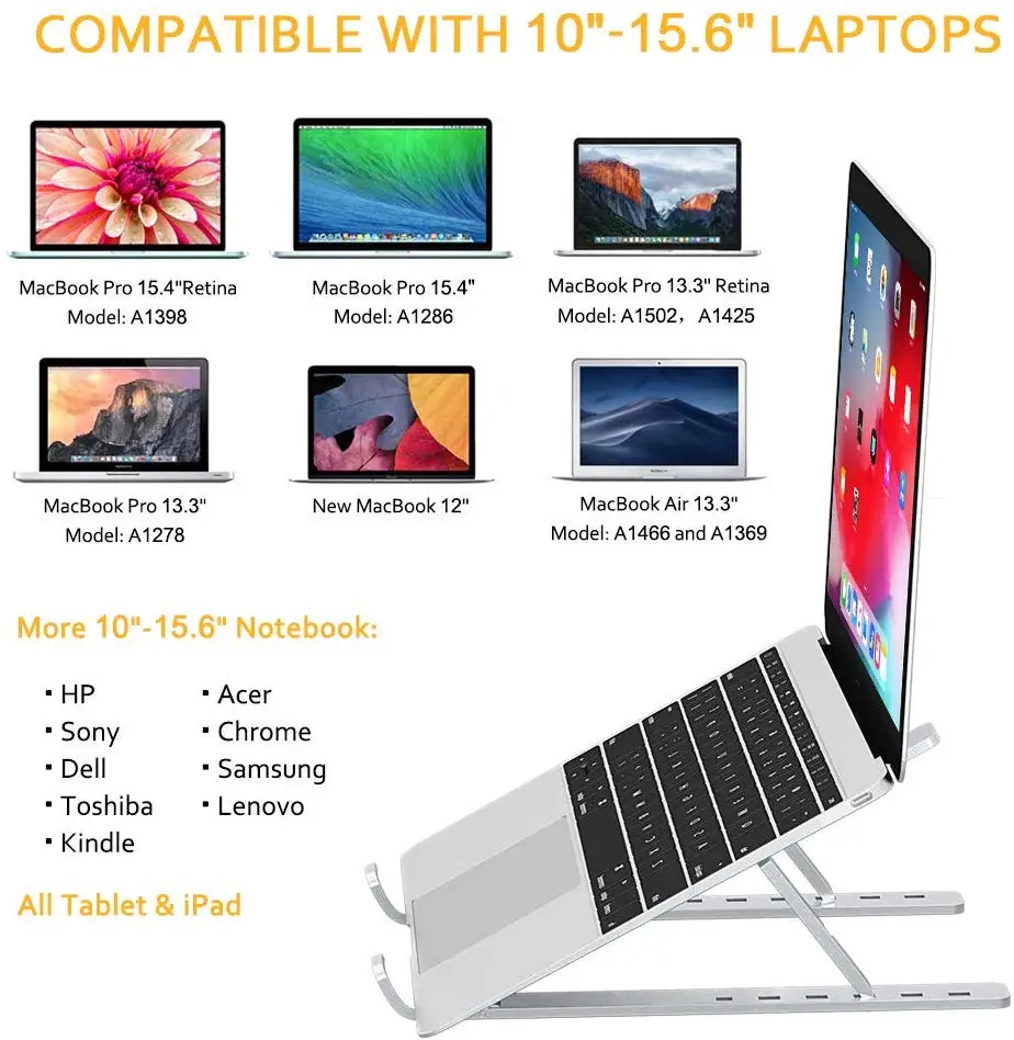 Портативная подставка для ноутбука Macbook Pro алюминиевого сплава 6-ступенчатая Регулировка подставки офисный