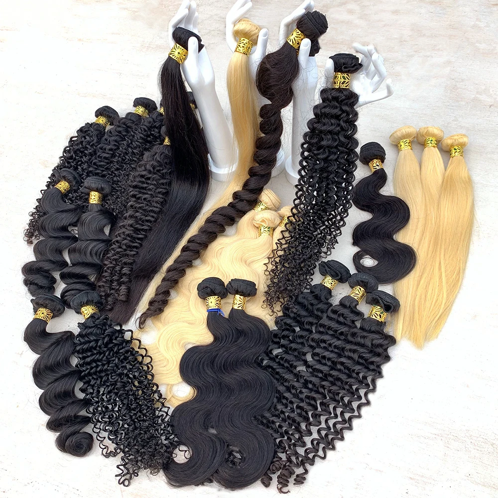 2023 one donor virgin cuticle aligned hair bundles 40 inch blonde hair extensions 613 blonde human hair weave vendor