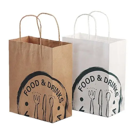 Wholesale Customize White Kraft Paper Bags with Handles Personalized Logo Print for Retail Gifts Donuts Cookies Cake Events