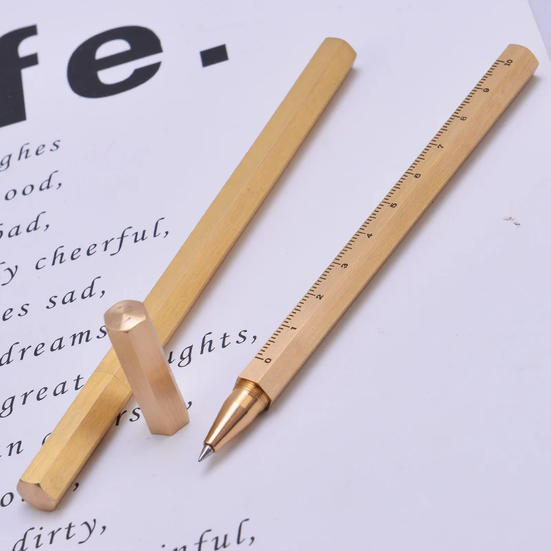 Copper Brass Pen New Year Gifts Hexagon Brass Pen Bolt Action Minimalist Nordic Style Hexagonal Ballpoint Brass Ball Pen