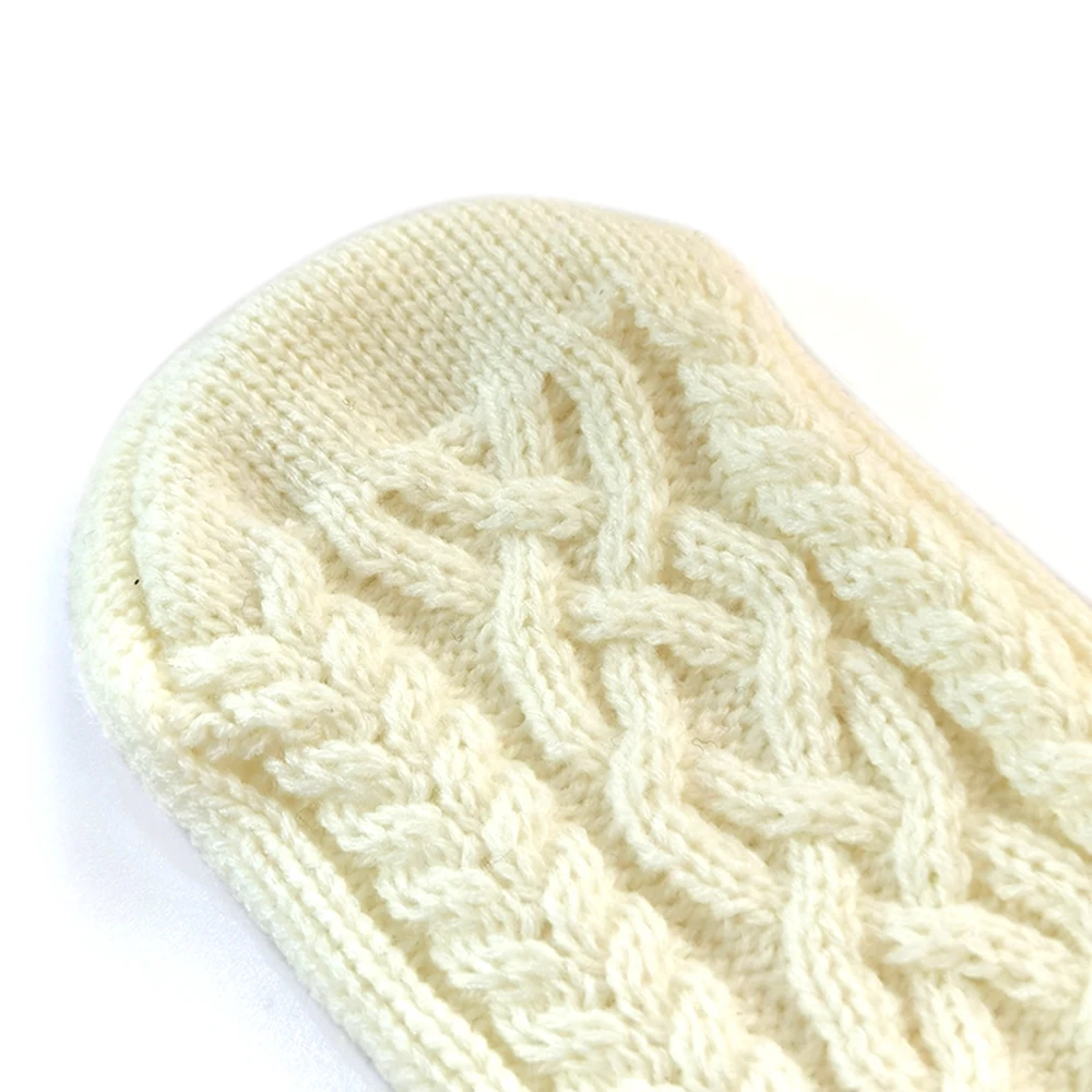 Long slipper socks with rubber sole for adults indoor household solid white knitted non-slip warmer floor socks