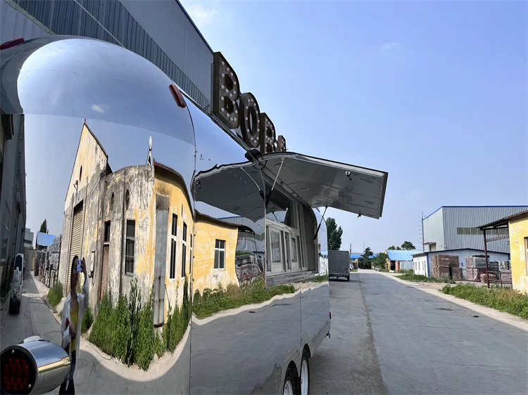 20ft large airstream towing truck mirror stainless outlook big trailer outdoor vending business service mobile truck