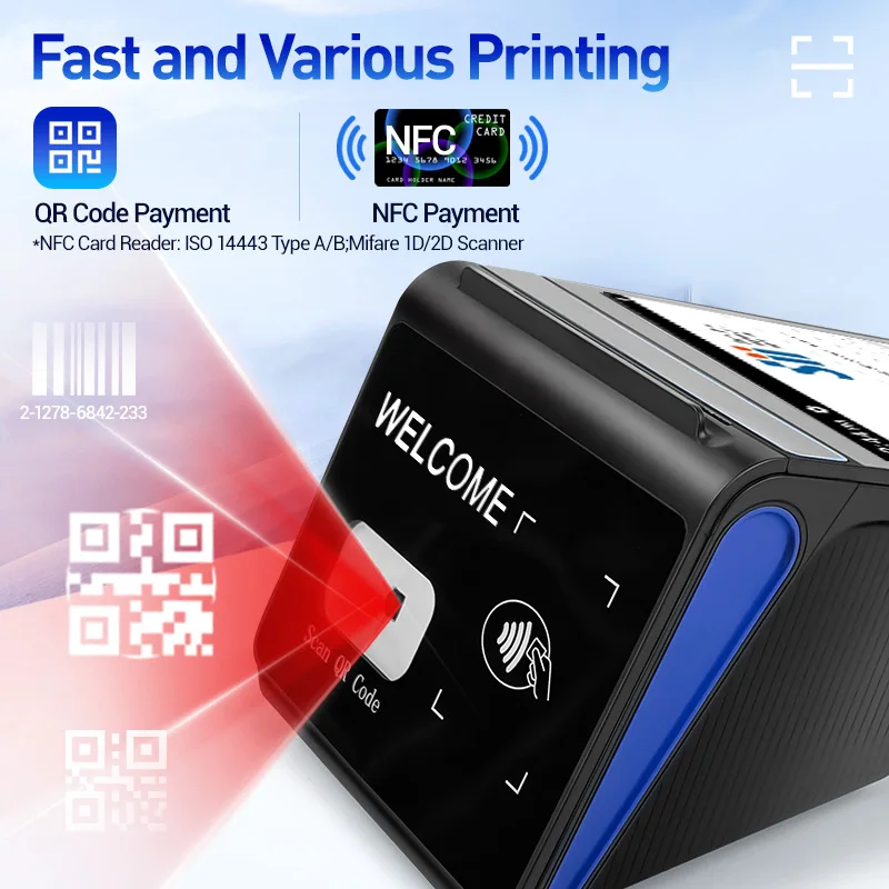 FYJ F1-88 8 Inch Mobile Pos QR Code Scanner Pos System Touch Screen Android Cash Register Machine