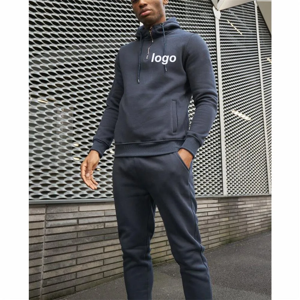 High quality winter heavyweight fleece hoodie joggers set half zip sweatsuit two piece men custom logo heavy cotton tracksuits
