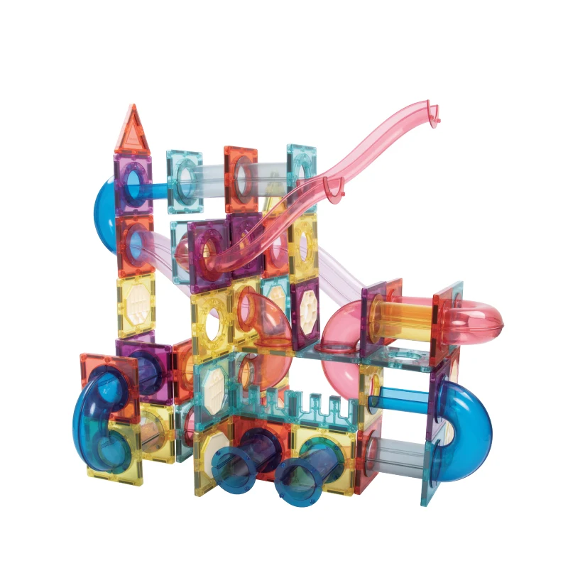 Plastic Maze Game DIY Marble Run Slide Track Magnetic Tiles Kit Kids 206pcs Race Track Toy Rolling Ball Building Blocks Set