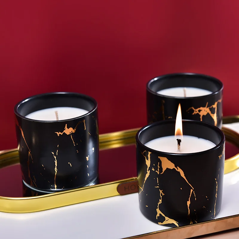 Newest Handmade Soy Wax Bamboo Green Tea Creative Marble Ceramic Cup Fragrance Scented Candles