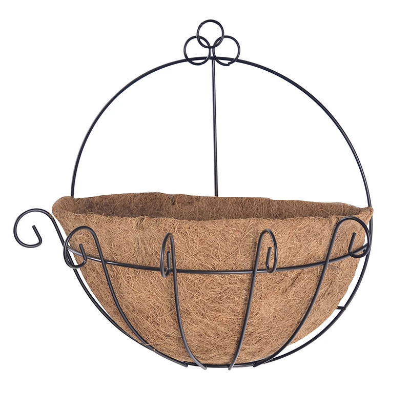 Half Round Metal Wall Hanging Basket with Nature Coconut Fiber  Liner for Garden Planter Pot /set 2