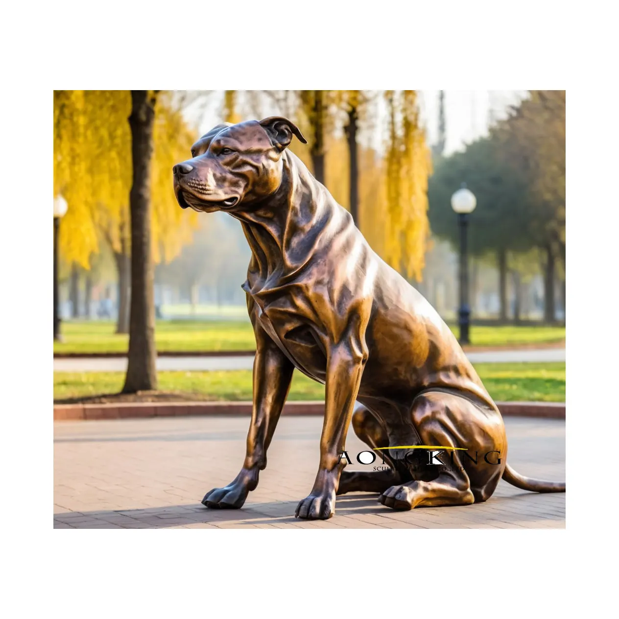 Bronze animal sculptures loyal sitting dog statue pitbull-sculpture for sale