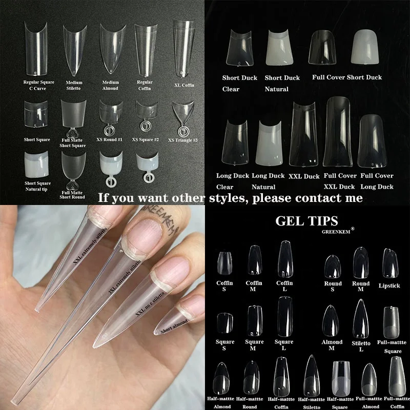 XXXL XXL No C Curve Nail Tips Coffin Refill Size 4 5 6 7 Straight Tapered Stiletto Clear Half Cover XL Square Nail Tips Refill
