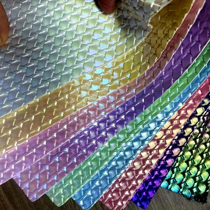 3D holographic metallic PU embroidery textile leather product it use recycled material to production