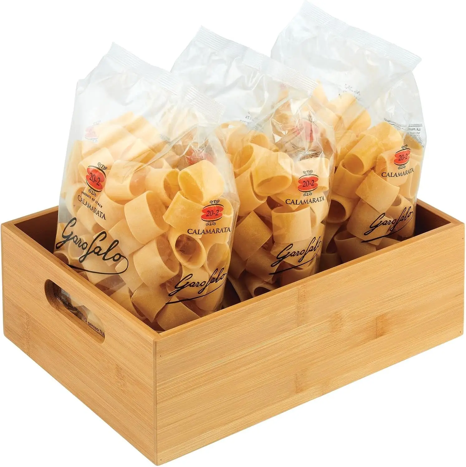 6PACK Bamboo Wood Organizer Storage Bin Open-Top Box with Built-In Handles for Kitchen Pantry Organization