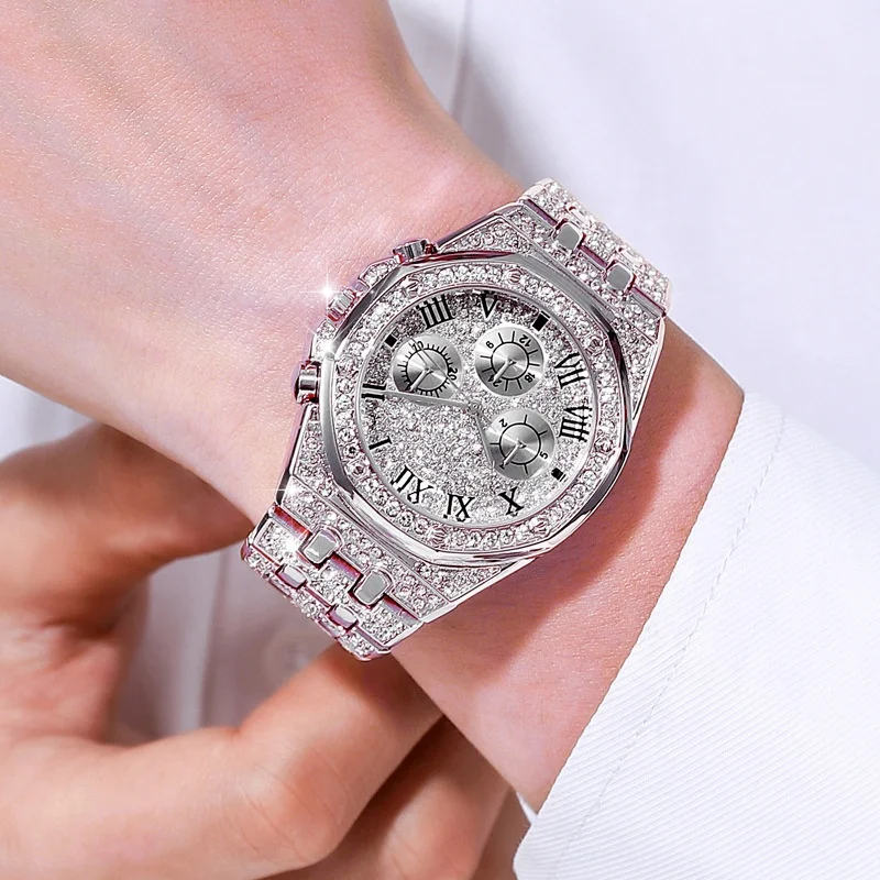  Высокого качества Трендовое в стиле «хип-хоп» Bling часы класса люкс на заказ кварцевые золотые с бриллиантами для мужчин Reloj De