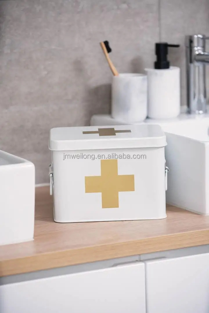 Medicine Metal Box Galvanized Medicine Storage Box First Aid Kit Box With Lid & Handle