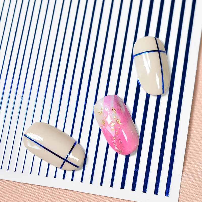 1 Sheet Gold Silver Stripe Lines Design Nail Stickers 3D Colorful Strip Tape Adhesive Nail Sticker Decoration DIY Nails Manicure
