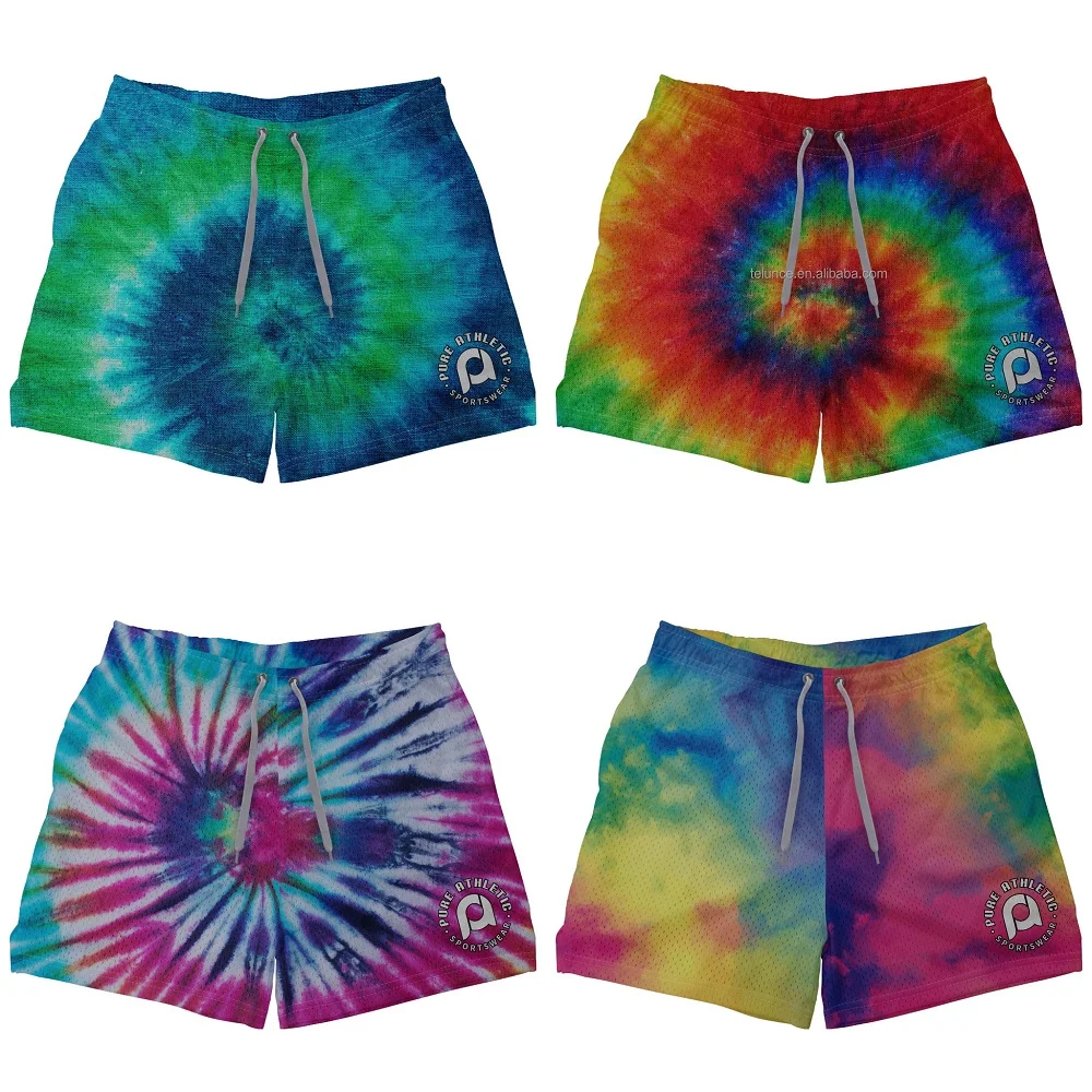 Pure Custom Tie Dye 5 Inches Mesh Shorts Streetwear Wholesale Polyester Workout Men Gym Training Sublimation Shorts
