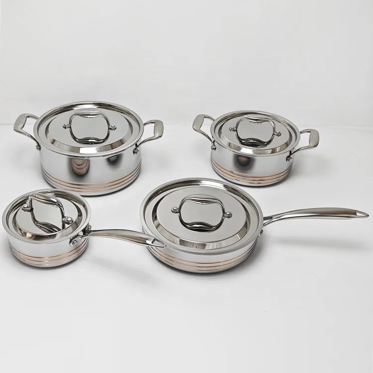 Premium Kitchen Cooking Pot with Steel Lid 8 Piece 5Ply Stainless Steel Copper Core Cookware Set