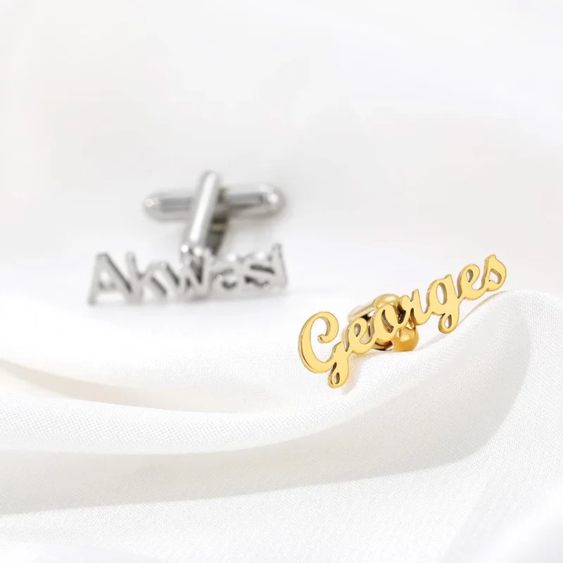 Comlor OEM Luxury Gold Pleated Stainless Steel Custom Initial Mens Wedding Cufflinks for Men