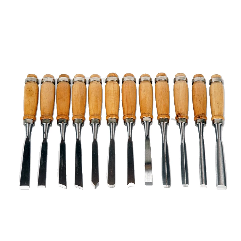 high carbon steel 12pc different shape  woodworking chisels set