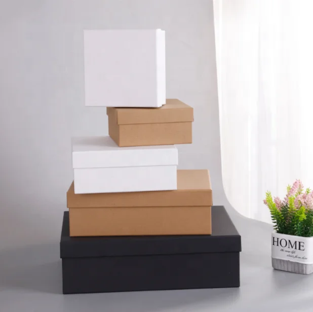 Wholesale Rectangle Shape Packaging Clothing Gift Boxes For Presents Black White Hand Paper Kraft Paper Shoes Gift Box With Lids