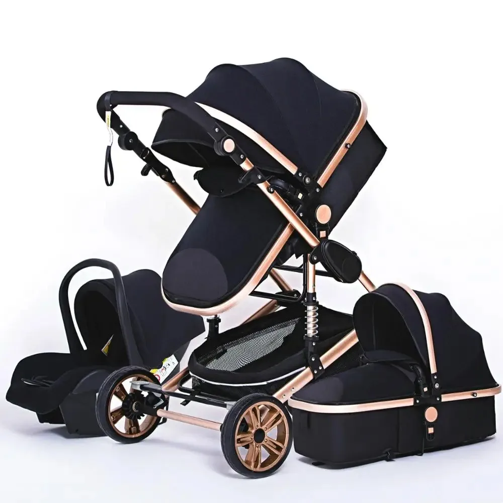 Istaride Multifunctional 3 In 1 Baby Stroller Luxury Portable High Landscape 4 Wheel Stroller Folding Carriage Gold Baby