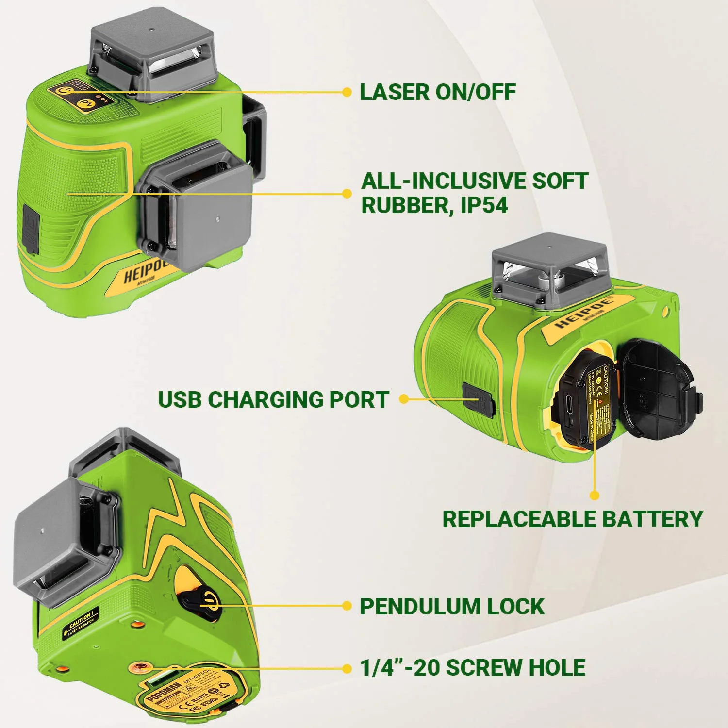 Pro HEIPOE MTM350B  Automatic self-leveling 360 Rotary multi cross green Magnet 12 lines   nivel laser beam leveler