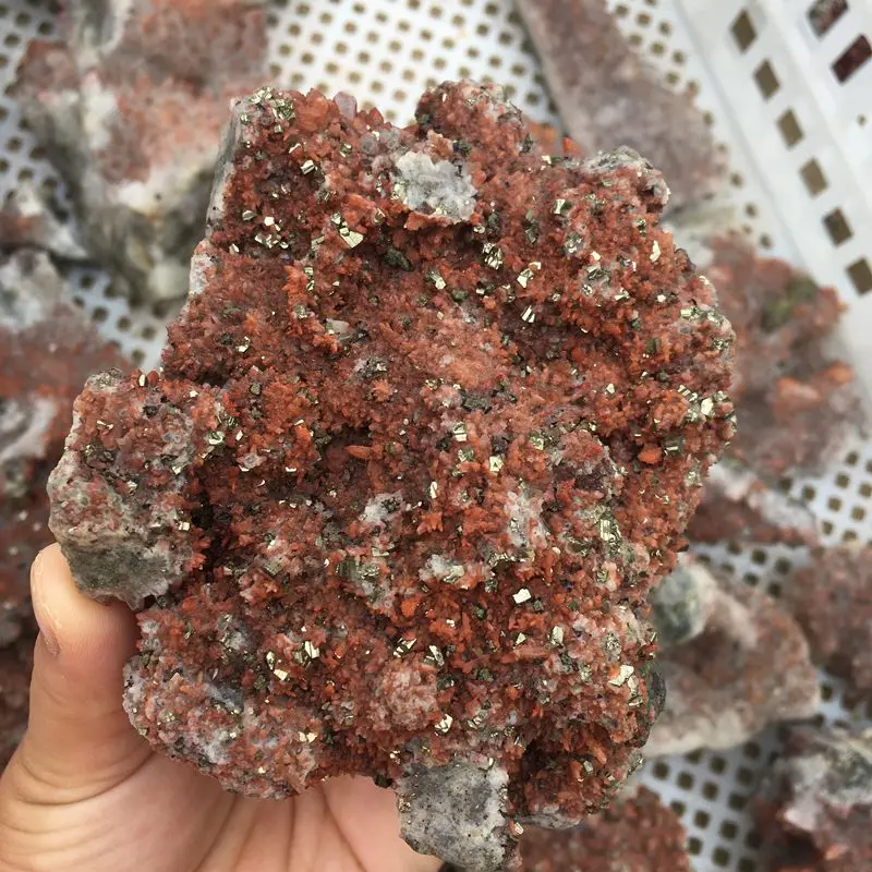 Natural Rock Chalcopyrite Crystal Cluster Raw Rough Pyrite With red Quartz Pyrite In Crystal Mineral Specimen