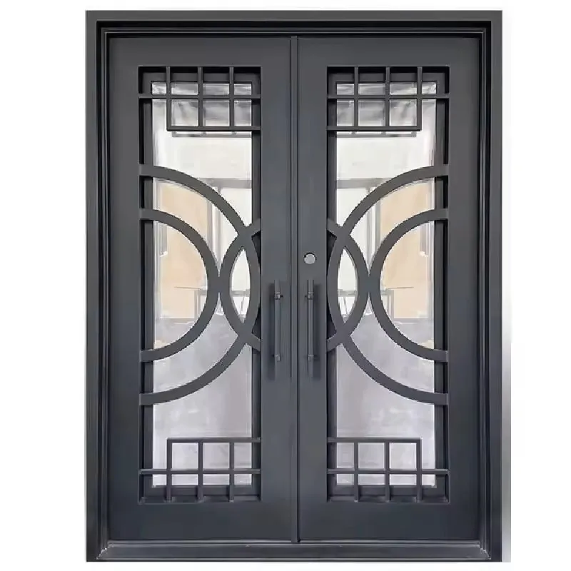 Modern design 12 gauge steel wrought iron safety door with fly screen