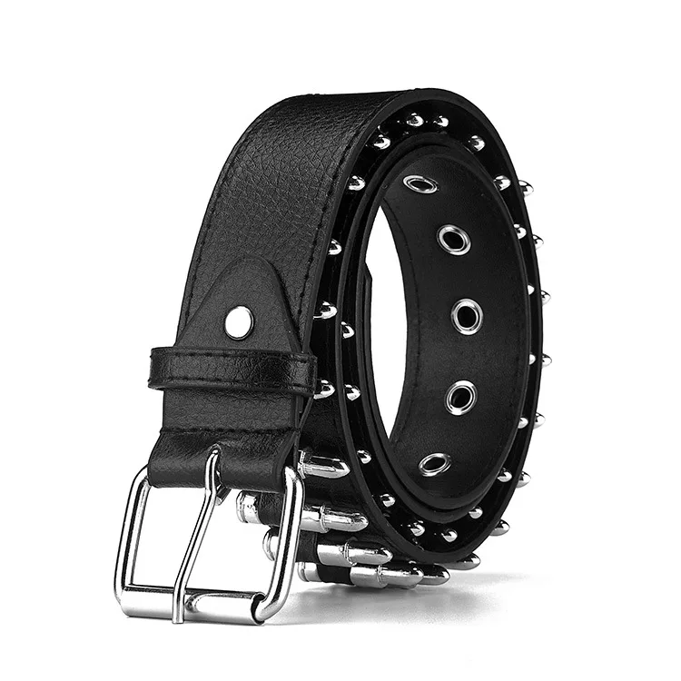 Bullet Rivet Leather Belts Women Men Black Studded Gothic Belt Punk Style with Metal Buckle for Jeans Hip Hop