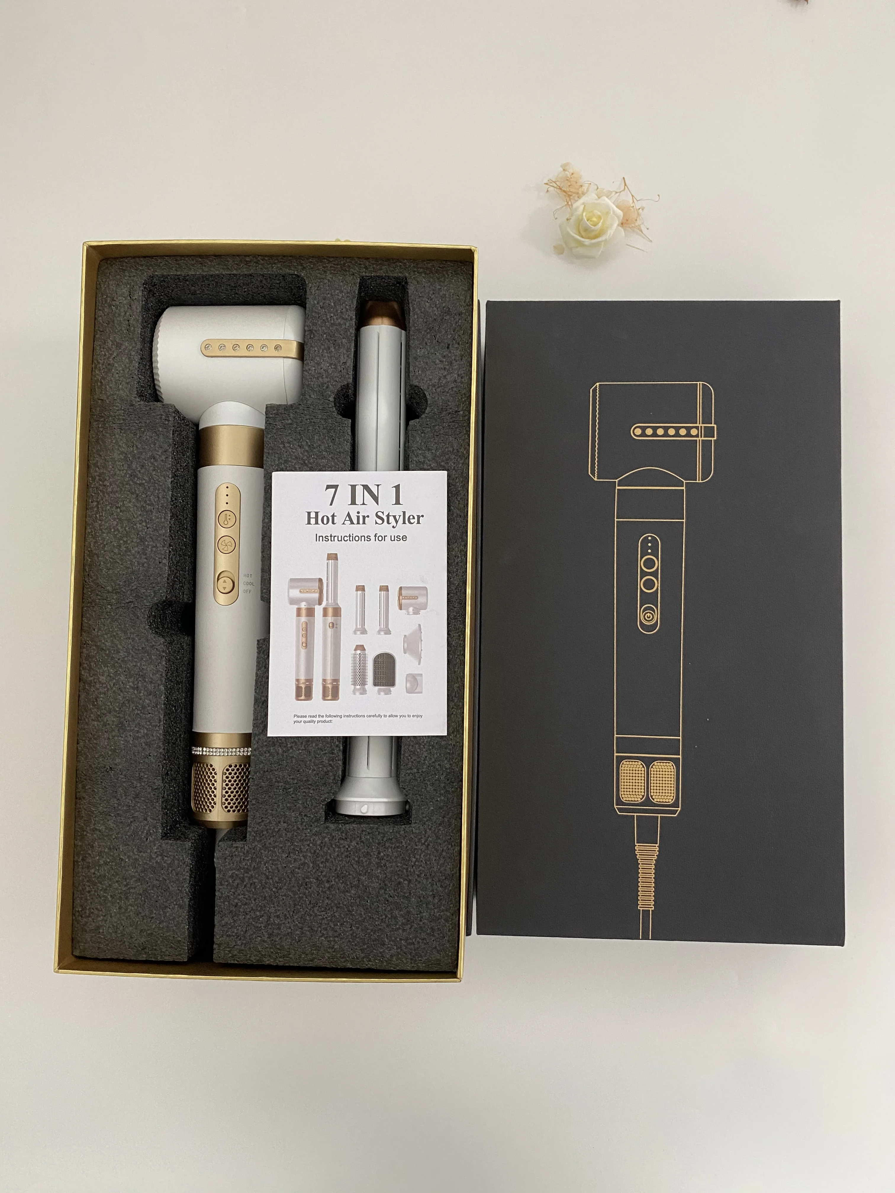 Factory  High Speed Brushless Motor 7 in 1 Hair Dryer Brush Bldc Powerful Air Blow Dryer Curler Blow Dryer with Comb Attachment