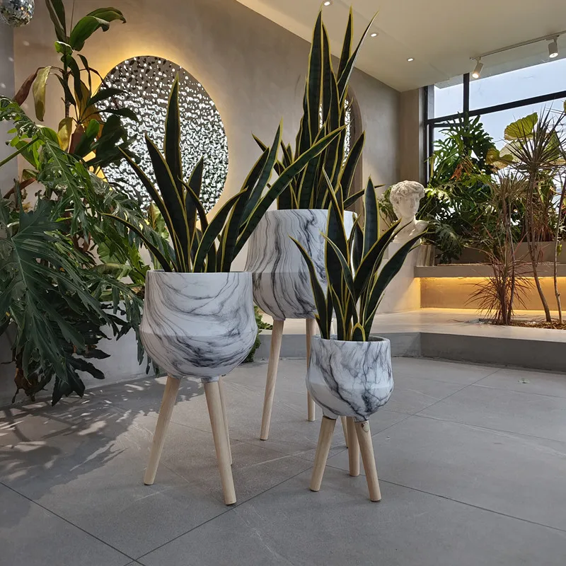 Cheap Price Custom Marbling Fiber Clay Fiberglass Flower Pot For Home Decor Europe Art Style Personality Planter Pots