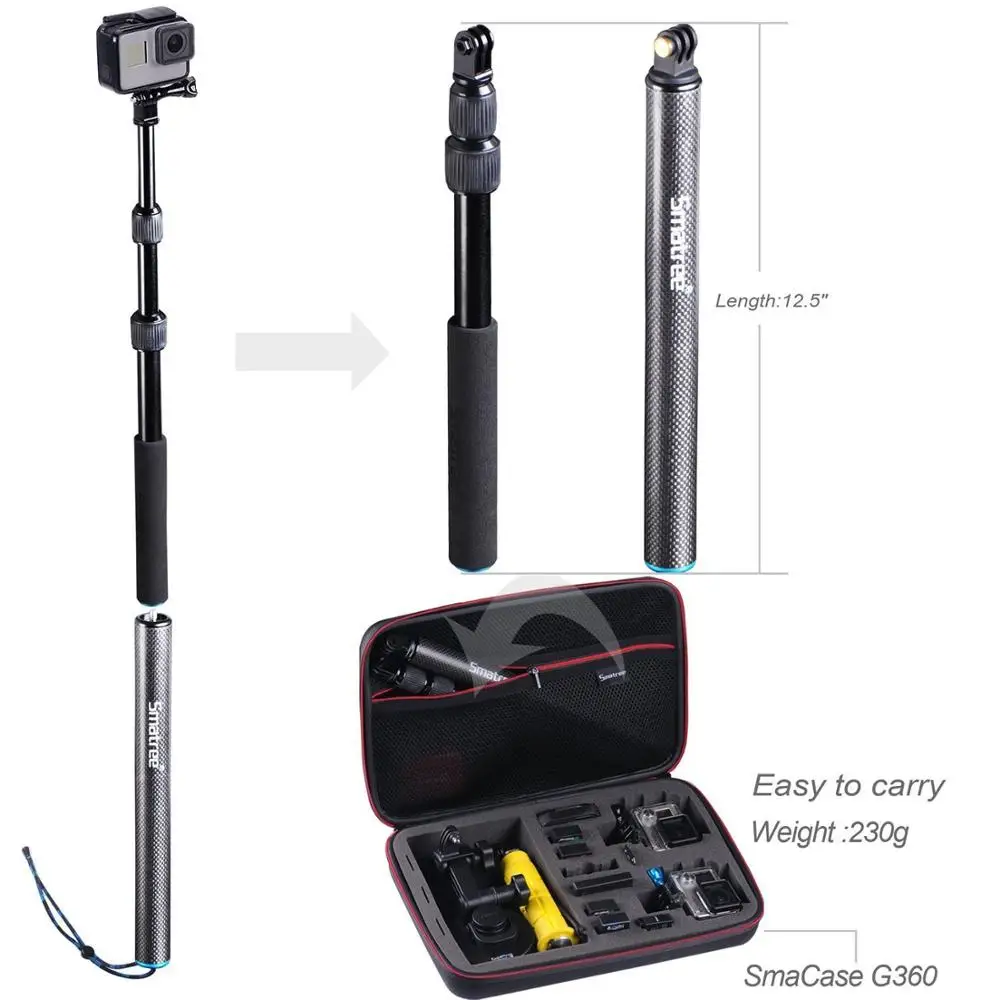 Smatree Aluminium-alloy and Carbon-fibre Handheld Extendable Tripod Monopod Camera Phone Selfie Stick for Gopro