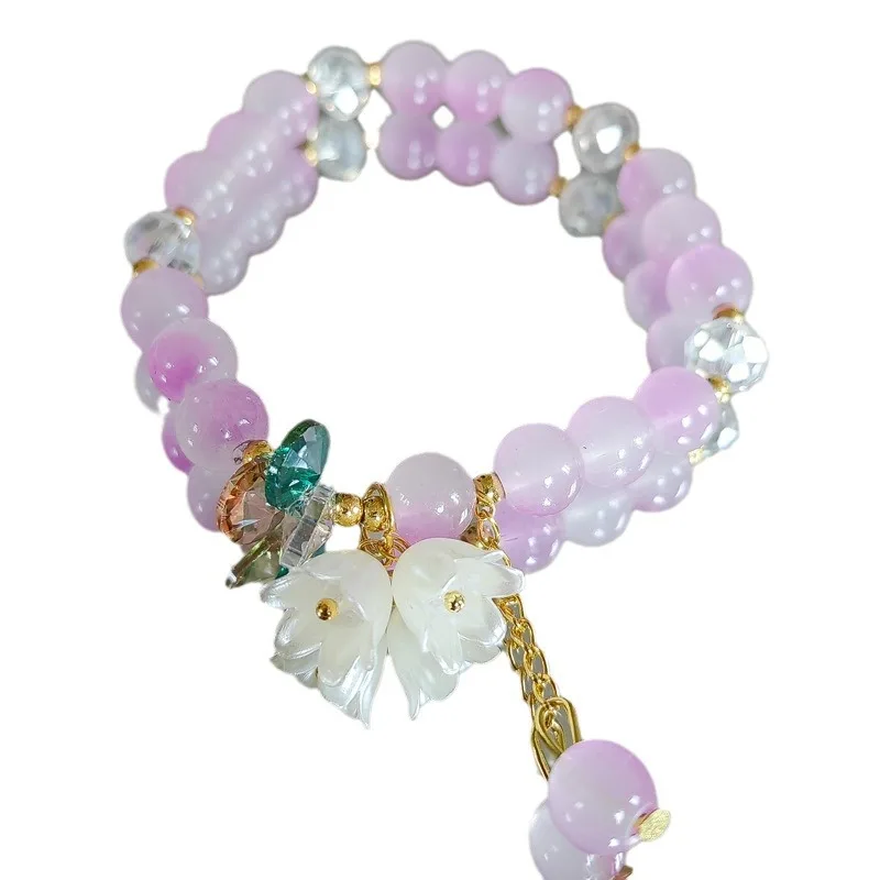 New trendy cream two-color lily of the valley bracelet female explosive bracelet jewelry crystal flower bracelet