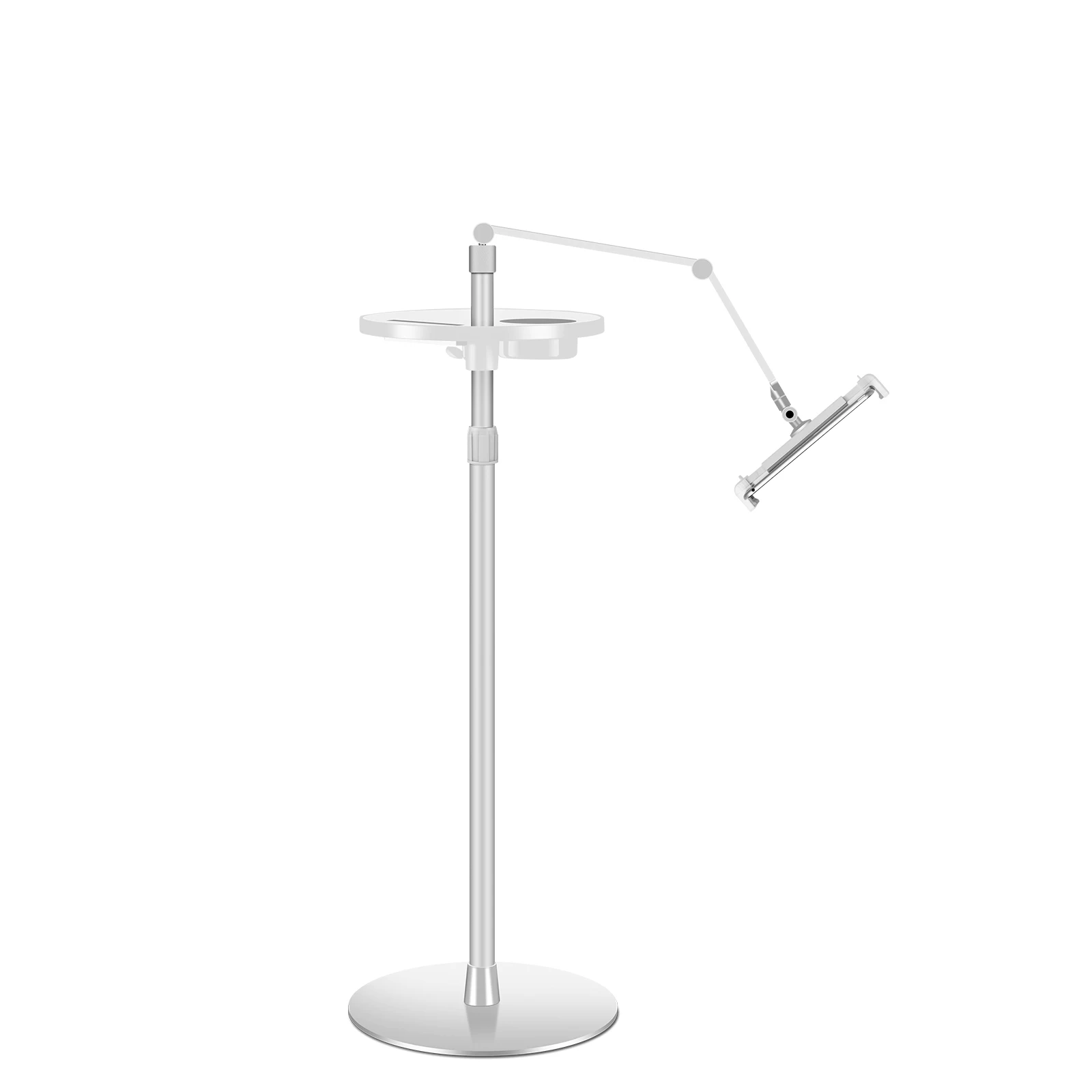 360 Degree Swing Adjustable Height Universal Flexible Foldable Long Arms Tablet Floor Stand for Standing Sitting Lying Down Use