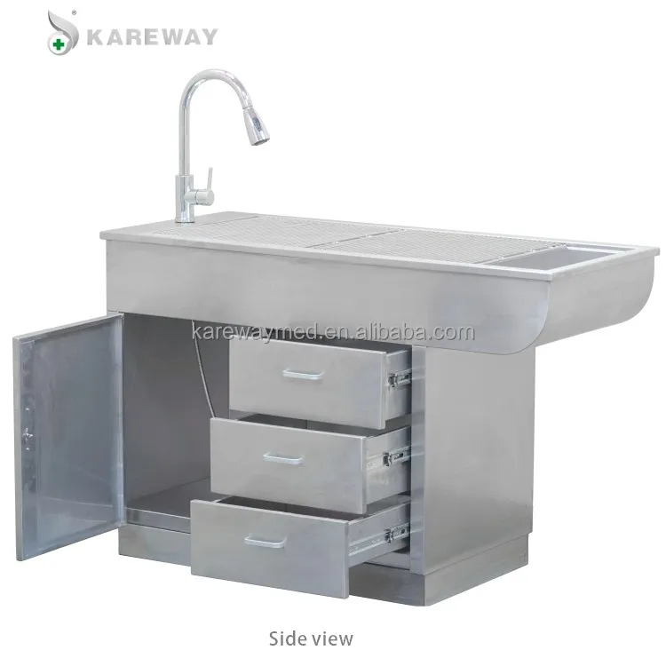 Veterinary Stainless Steel Preparation Table With Tub And Left Cabinets