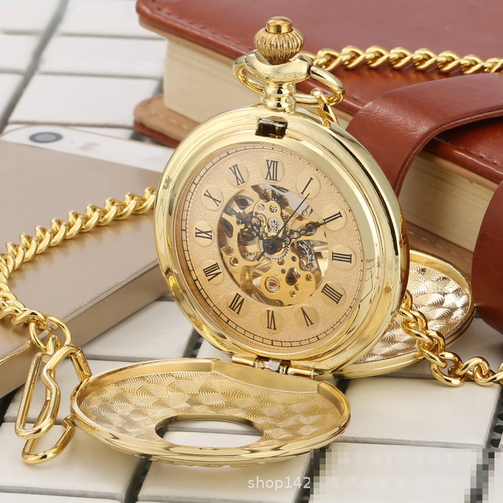 Высококачественные роскошные гладкие часы с римскими цифрами, винтажные Механические карманные часы на цепочке, подарок, ручная работа, ветер, повседневные карманные часы