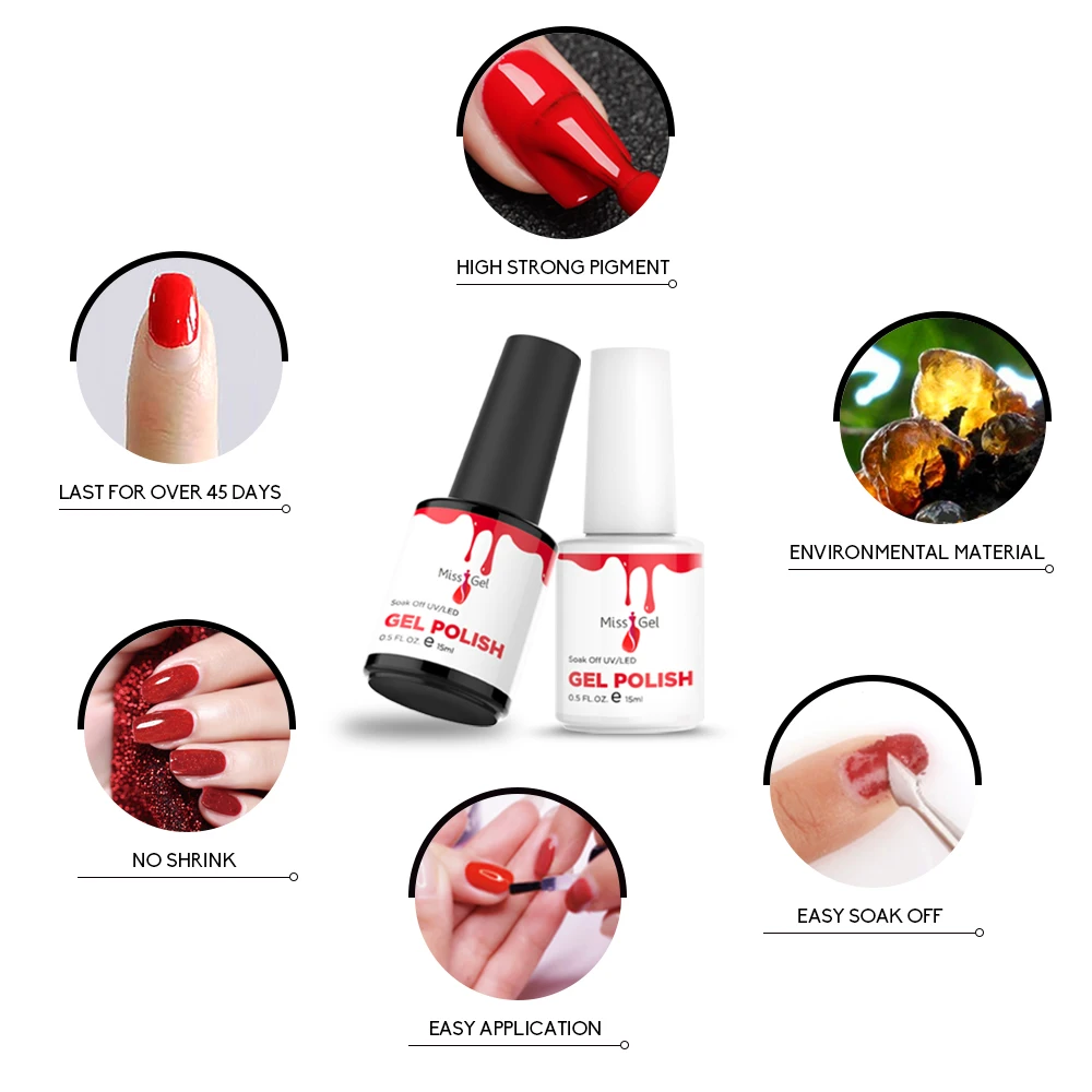 Free Sample 15 Ml China New High Quality Pigmented Solid Pure Color Black Brown Pink White UV Esmaltes Nail Gel Polish