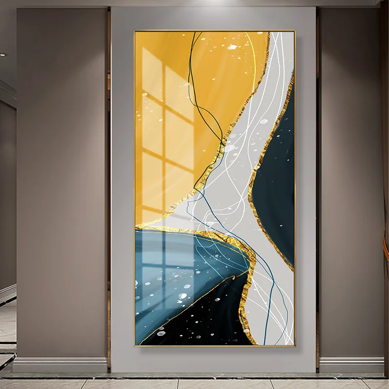Wholesale New Arrival 3D Wall Art Print Golden Aluminum Frame Crystal Porcelain Glass Painting for Home