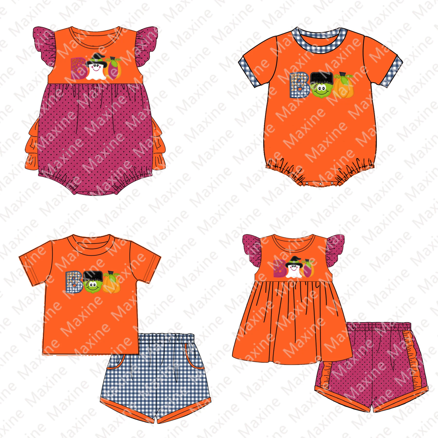 Maxine 2023 Halloween kids clothing Fall Short Sleeves shirt & shorts sets Baby Boy Clothes